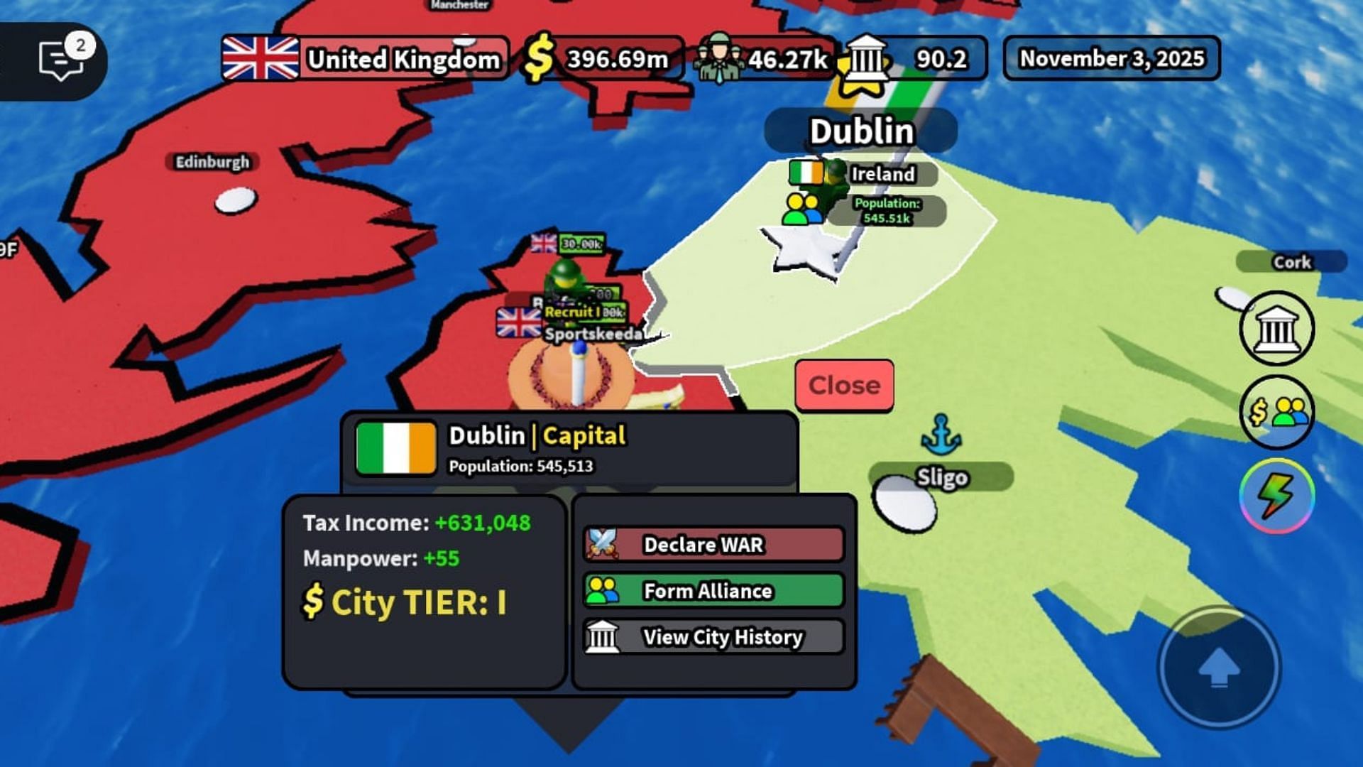 Declare War to begin your empire expansion (Image via Roblox)